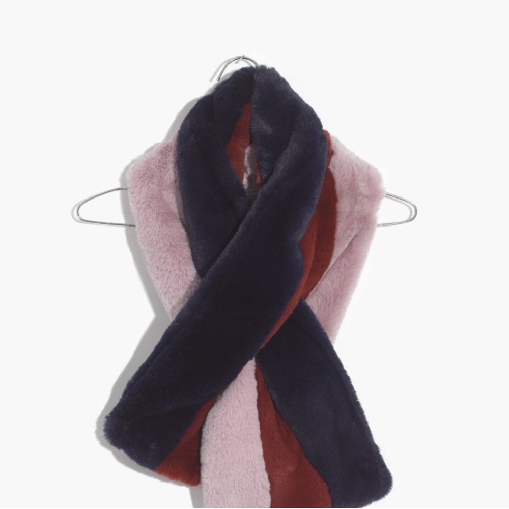 Madewell faux fur navy burgundy rose pink wrap scarf